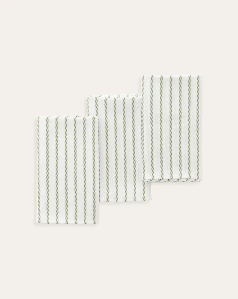 Juego de Manteles Set 3 paños cocina algodón tacto blando resistente rayas: Verde