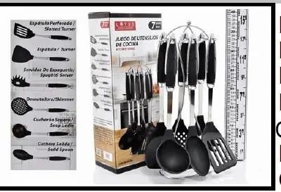 set de cucharones para cocinar acero plastico silicon