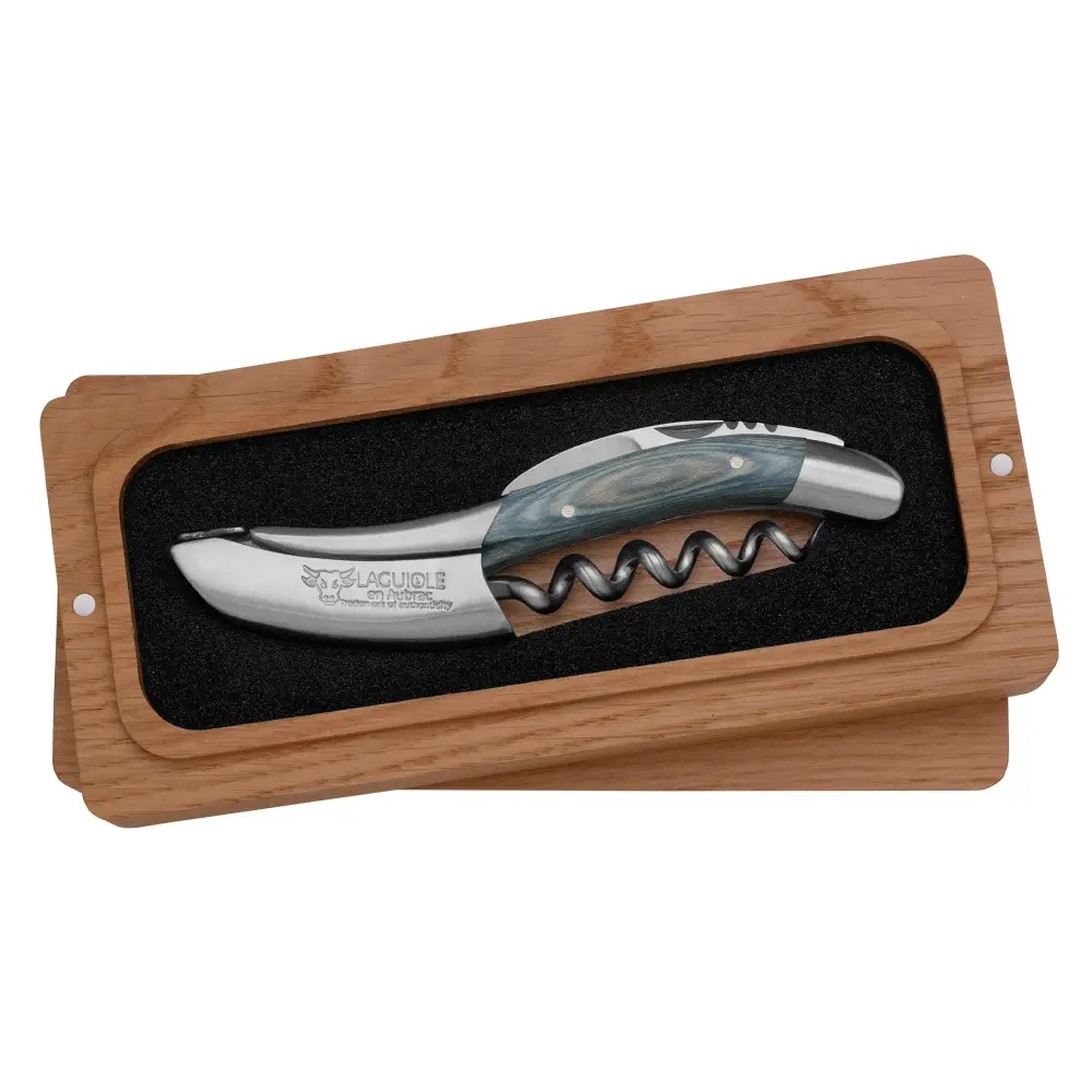 Artesanal Sommelier Waiter's Corkscrew Blue Pakawood Handle Laguiole en Aubrac