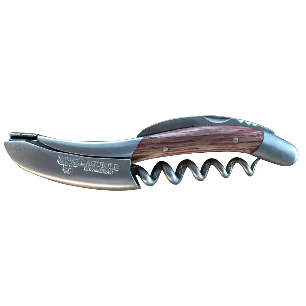 Handcrafted Sommelier Corkscrew Wine Opener, Barrel Wood Red Tainted Handle Laguiole en Aubrac