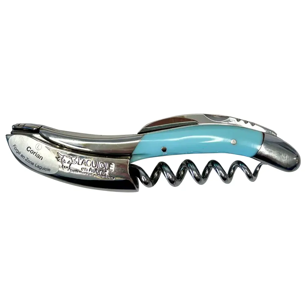 Handcrafted Sommelier Waiter's Corkscrew Light Blue Corian Handle Laguiole en Aubrac