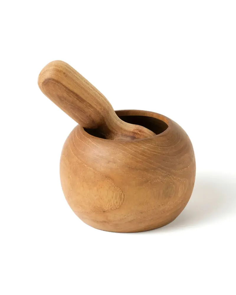 Mortero de cocina de madera auténtico de teca Lampung C redondo.