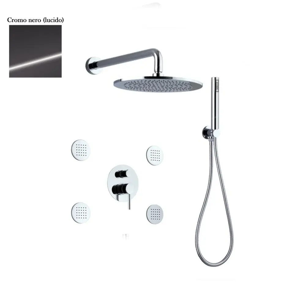 Juego de ducha compuesto por cabezal Vienna, 4 bodyjet, ducha y adaptable y desviador de 3 vías cromo negro