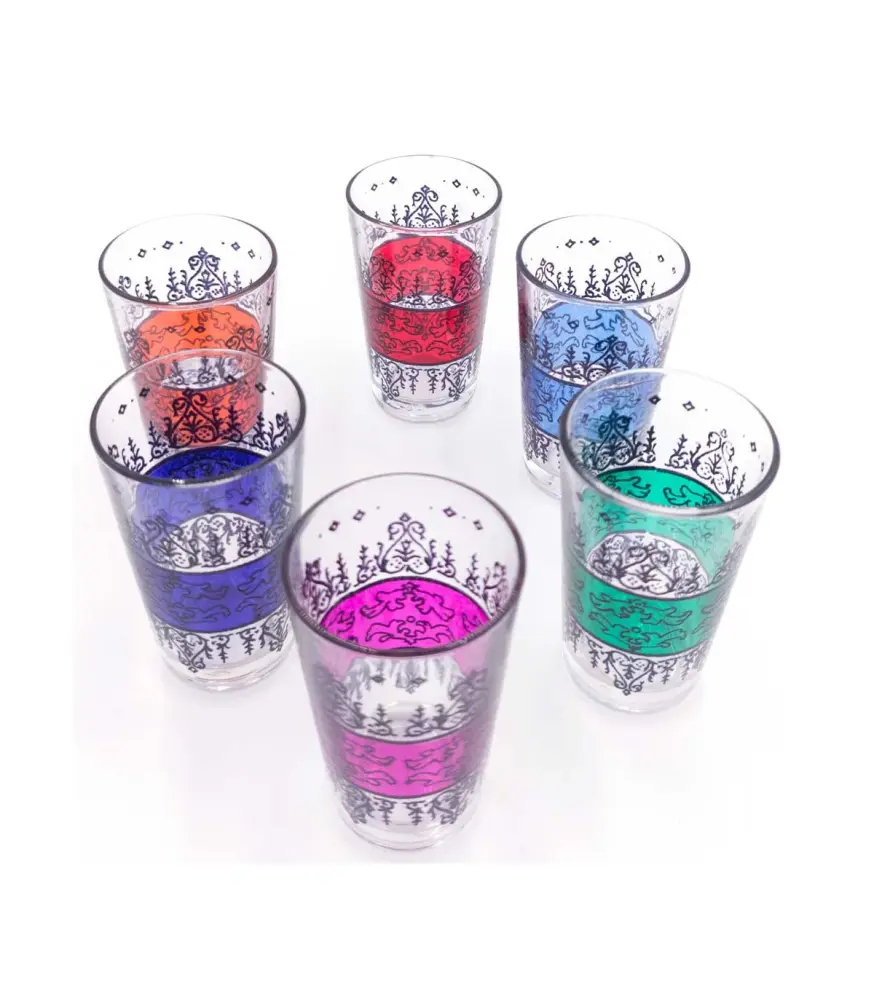 Juego 6 Vasos de Té Grabados -Artesaní Marroquí - Modelo Shuaa