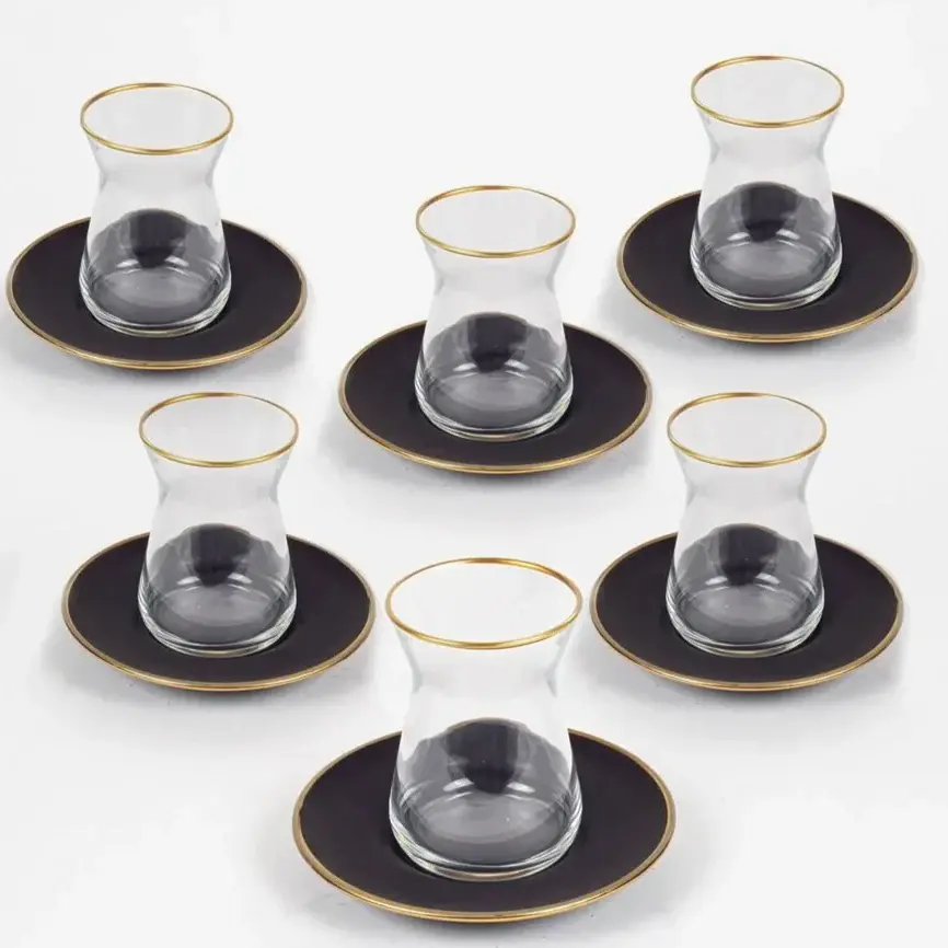 Juego 6 Vasos Turcos de té y platos negros RAKLE