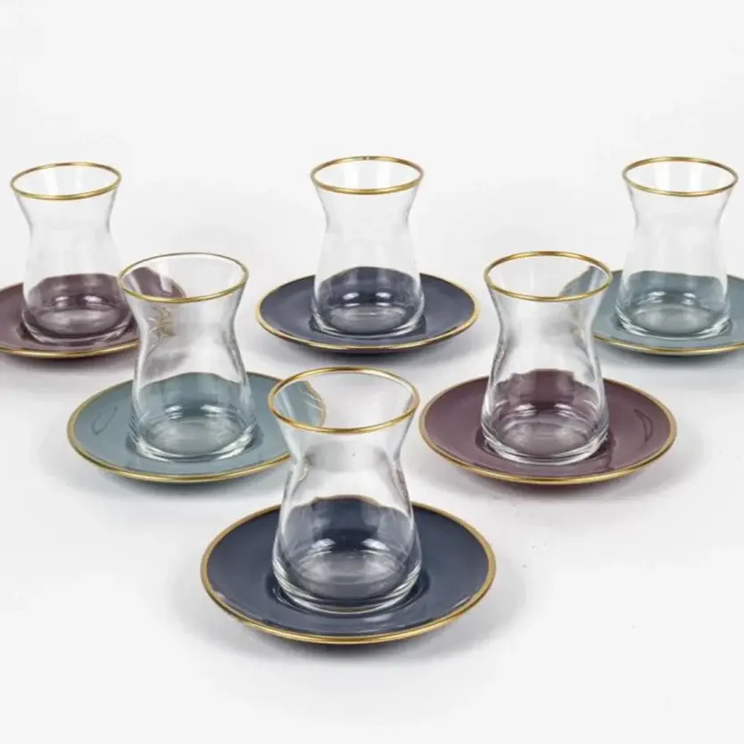 Juego 6 Vasos Turcos de Té y Platos policromático RAKLE