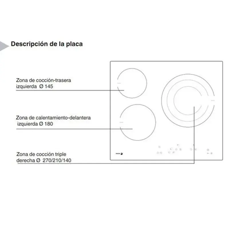 Vitrocerámica Fagor 3VFT-330AS 3 zonas de cocción 9 niveles de potencia negro 5x57,6x51,8 cm