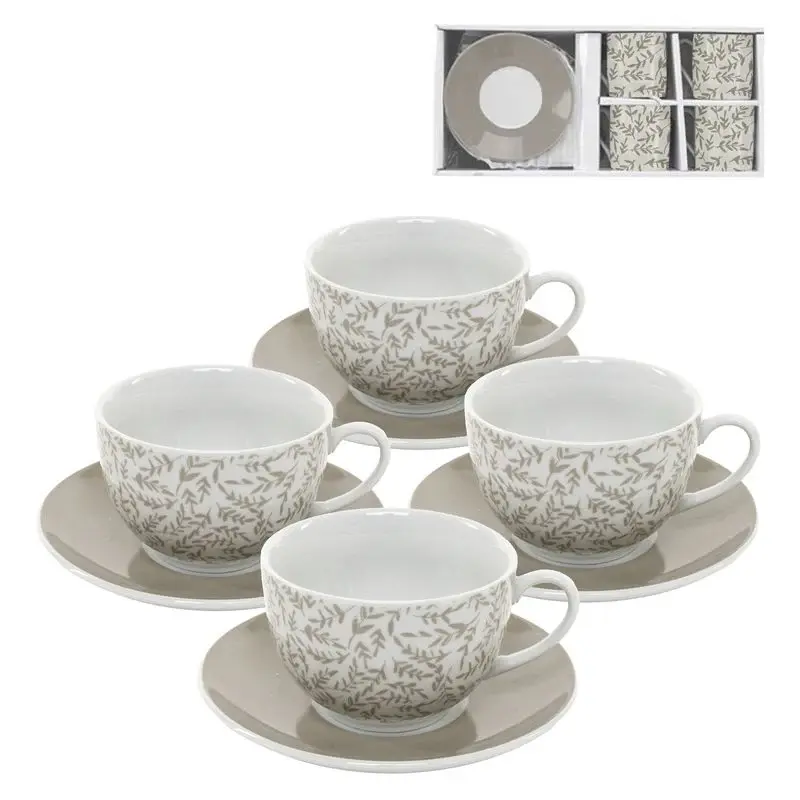 JUEGO DE CAFE 4X220ML HOJAS HUESO