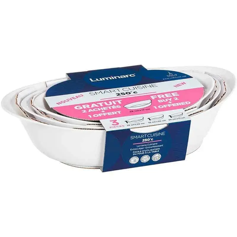 Set 3 fuentes Conectado Cuisine Luminarc vidrio opal blanco Ø29/Ø32/Ø38 cm