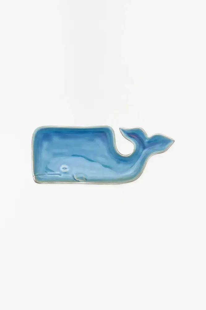 Plato en porcelana forma de ballena azul