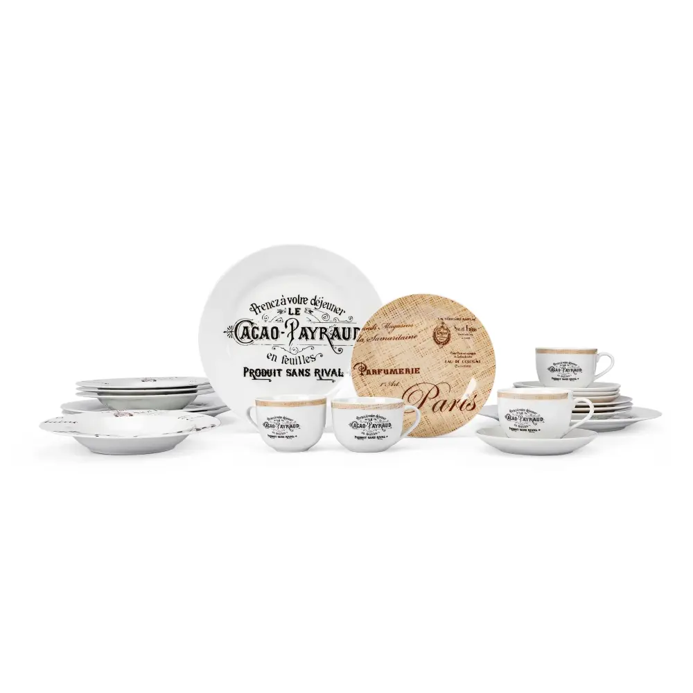 Tabla de Quesos Vajilla de Porcelana - 20 Piezas - Cacao