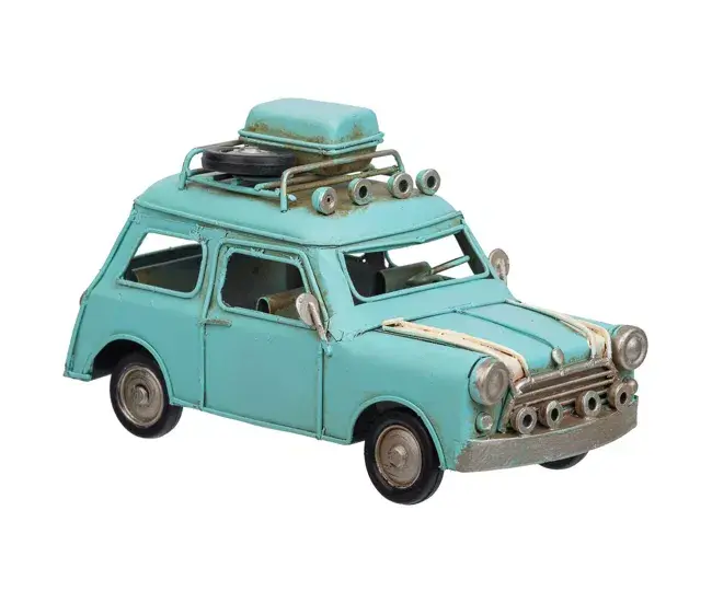 Cesta Tejida de Ratán Coche de metálico en un tono azul encantador mide 16x7.5x9h cm