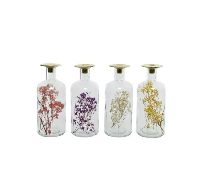 Velón de Cera de Abeja Candelabro con flores secas GRETA 24cm colores surtidos