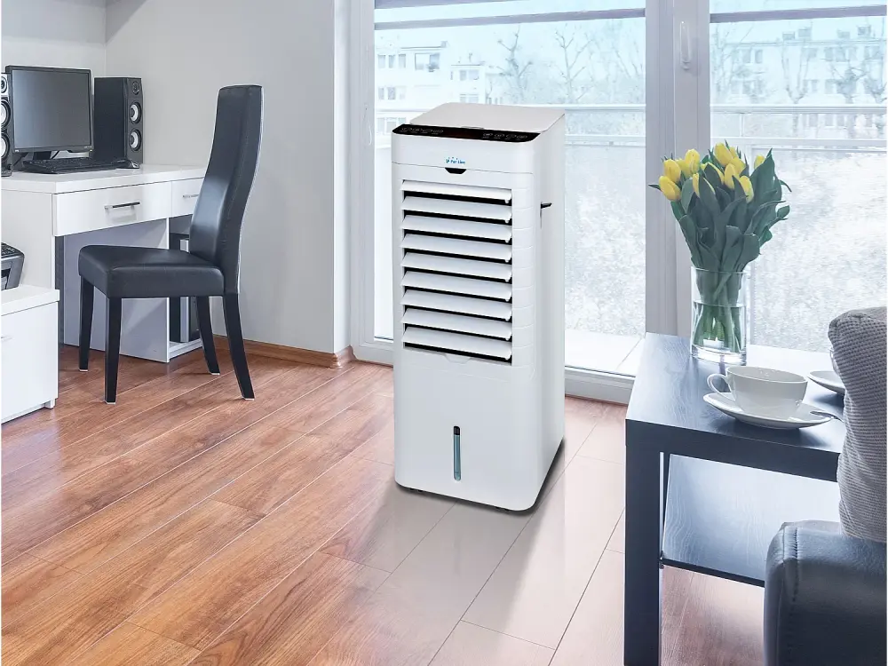 Climatizador evaporativo de muy bajo consumo con calefactor