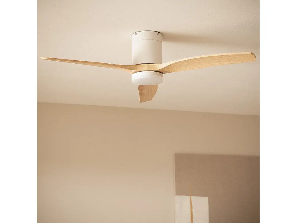 TechBrey Ventilador de Techo Silencioso Angistri Blanco 132cm Motor DC , Aspas: Madera Clara , Con Luz , Controlador de Pa...