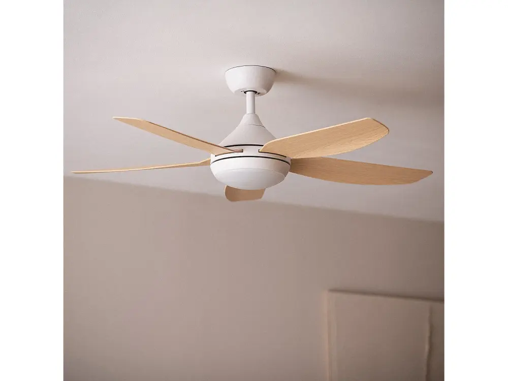 TechBrey Ventilador de Techo Silencioso Dokós 122cm Motor DC Negro , Aspas: Negro , Con Luz , Controlador de Pared + Mand...