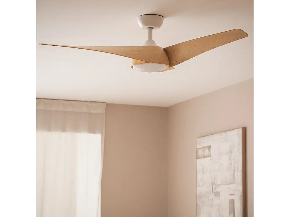 TechBrey Ventilador de Techo Silencioso Eubea 132cm Motor DC Blanco , Aspas: Blanco , Con Luz , Controlador de Pared + Man...