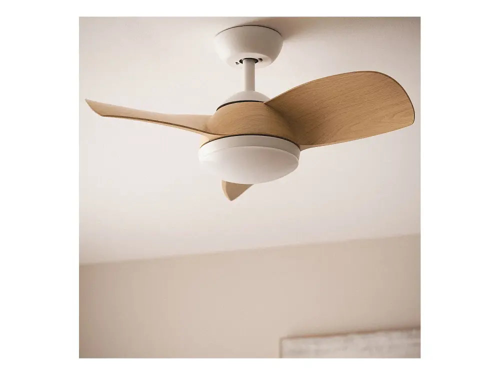 TechBrey Ventilador de Techo Silencioso Poros 76cm Motor DC Madera Blanca , Aspas: Madera Blanca , Con Luz , Mando Distanc...