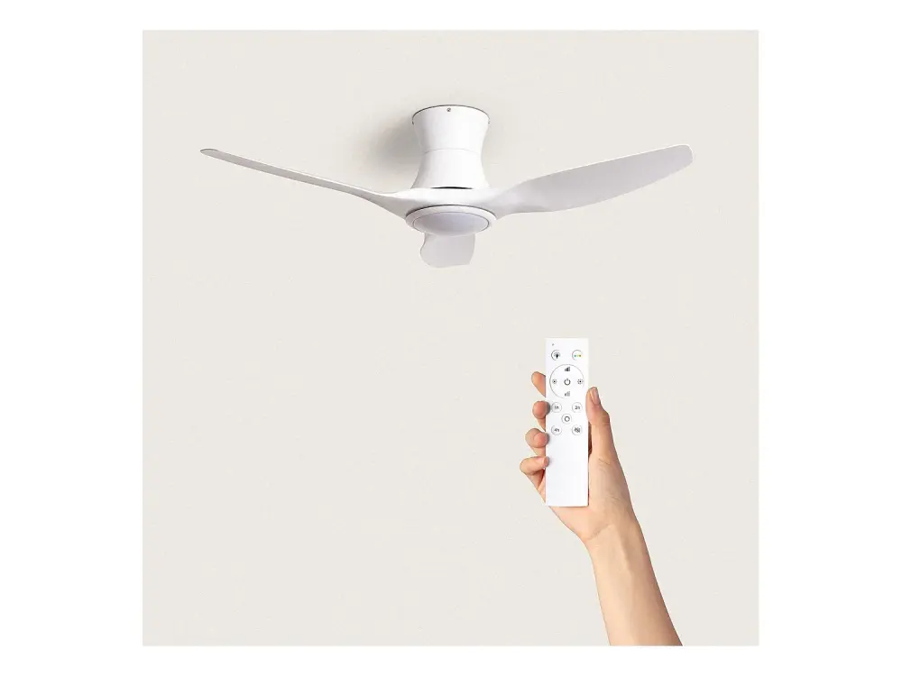 TechBrey Ventilador de Techo Silencioso Salamina Blanco 132cm Motor DC Con Luz , Controlador de Pared + Mando, Wifi: Sí