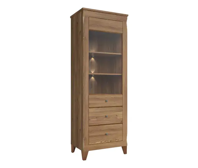 Vitrina 1 puerta Raya Madera Set de 3 Piezas