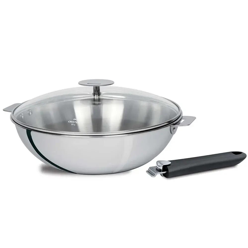 Lot Wok Casteline 28 cm amovible avec poignée noire et couvercle - CRISTEL Fácil de Limpiar
