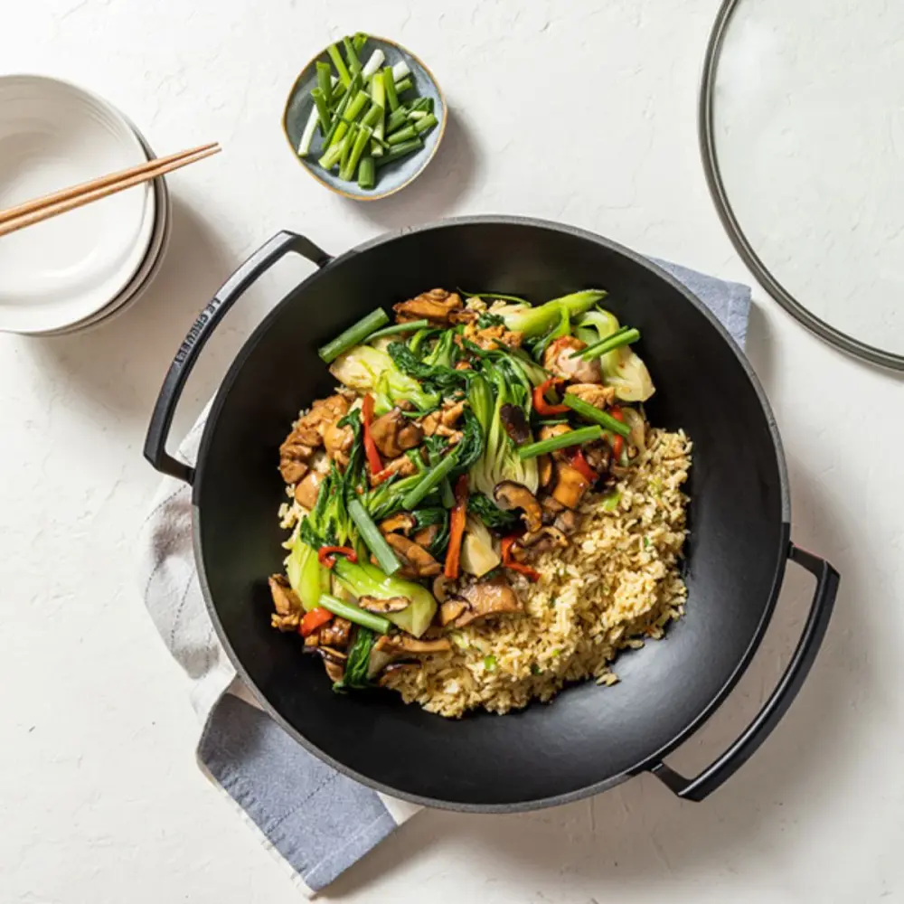 Wok de hierro fundido con tapa de cristal Le Creuset para Smoothies